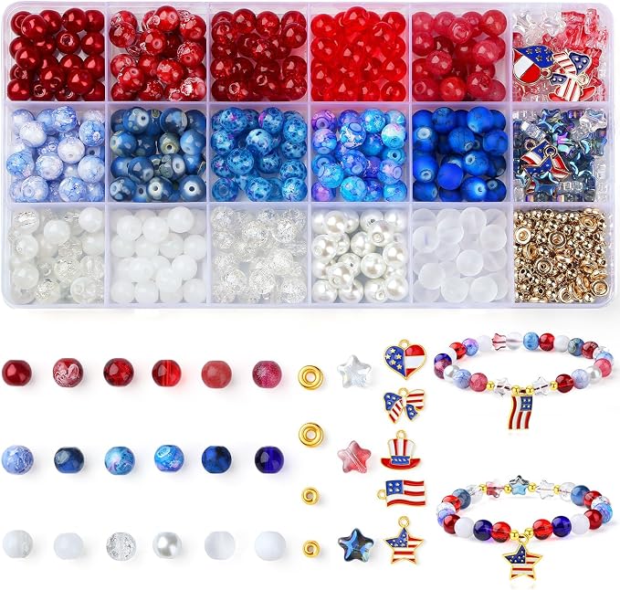 DUQGUHO Red White and Blue Glass Beads by DUQGUHO