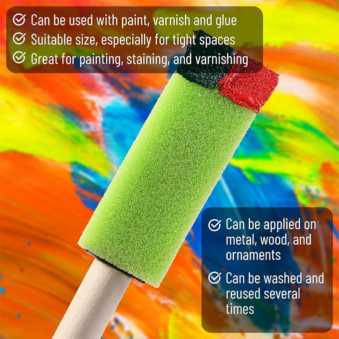 Bates- Foam Paint Brushes with Wood Handle, 1 Inch, 26 Pack, Sponge Brushes - Image 3