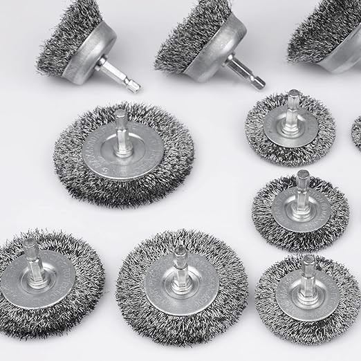 Wire Wheel Cup Brush Set,0.012-Inch Coarse Crimped Carbon Steel,Die Grinder Wire Brush for Drill,1/4In Hex Shank,Wire Drill Brush Set (32 Pack)