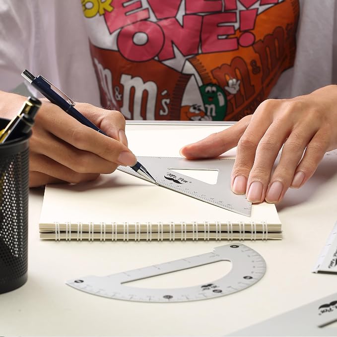 Mr. Pen- Metal Geometry Kit, 4 Pack, 45° & 30°/60° Set Squares | 6" Protractor - Image 3