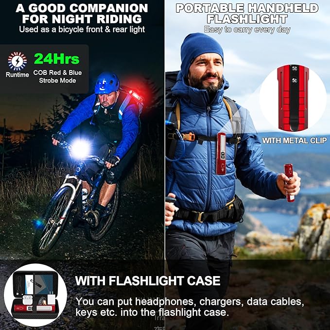 Rechargeable Flashlights High Lumens - Super Bright Small Pocket Magnetic Flashlight, 8 Modes LED Tactical Flash Light, Dual Button Powerful Flashlight for Camping (1, Red)