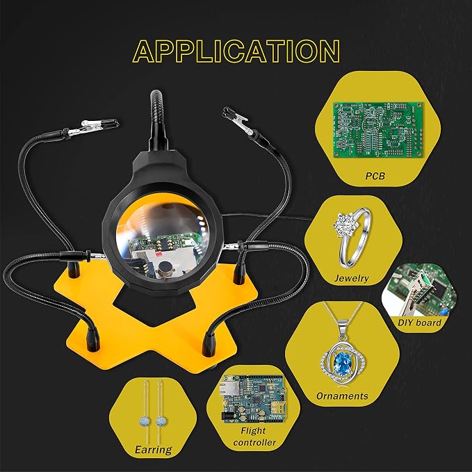 KOTTO LED Lighted Magnifying Third Hand Soldering PCB Holder Tool Five Arms - Image 6
