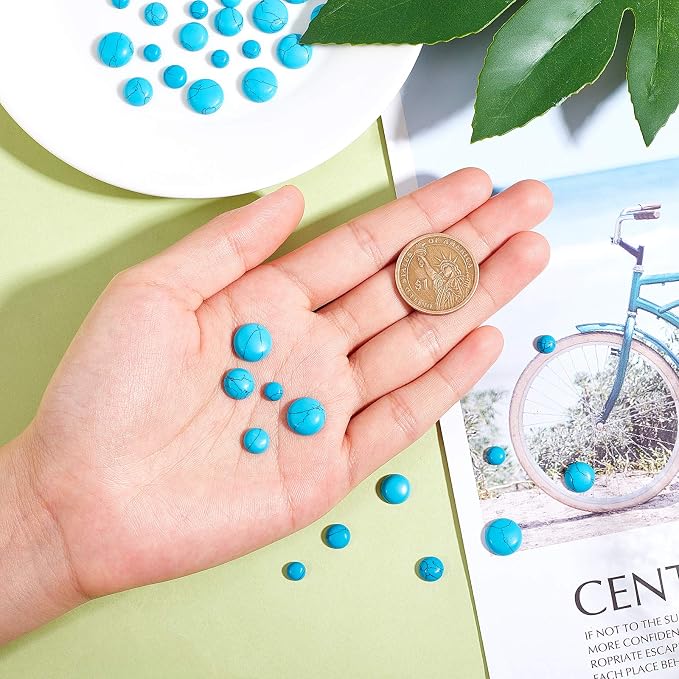 arricraft 40 Pcs 6mm 8mm 10mm 12mm Turquoise Stone Cabochons, Flatback - Image 3