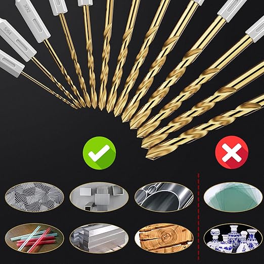 Hex Shank Drill Bit Set, 13Pcs HSS Titanium Twist Drill Bit for Sheet Metal, Wood, Plastic, Quick Change Design (1/16" - 1/4")