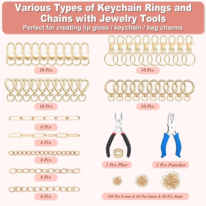 485 Pcs Charms Lip Gloss Keychain Making Kit, DIY Bag Charm Kit Including 40 - Image 3