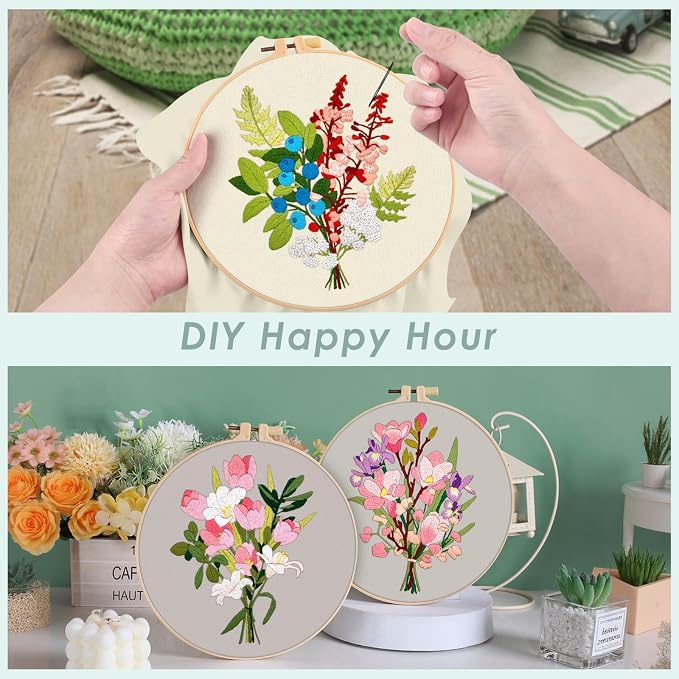 ERKOON 5 Sets Embroidery Kit for Beginners, Butterfly Cross Stitch Set for - Image 3