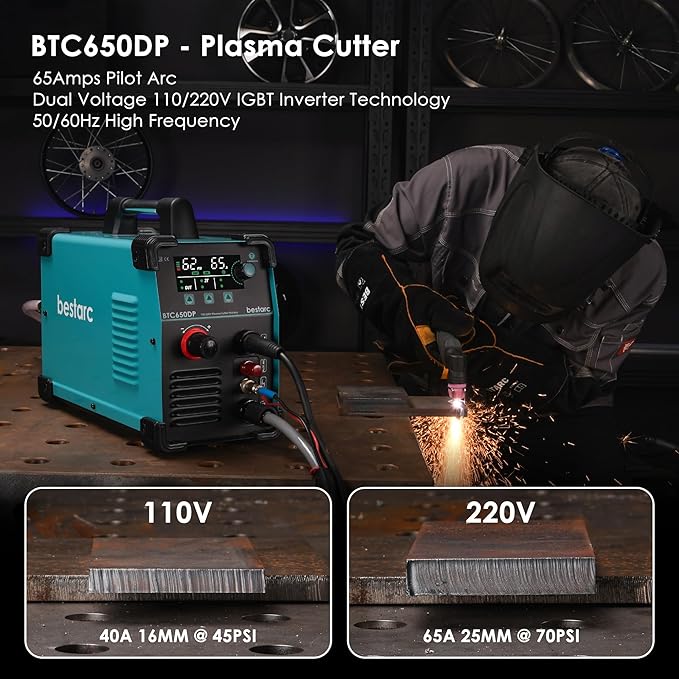 Plasma Cutter, [Pilot Arc] [Large LED Display] [Air Sensor] 65A bestarc Plasma Cutter Machine 110/220V Dual Voltage, 5/8 Inch Clean Cut 1 Inch Max Cut, Post Flow 2T/4T for Beginners DIY