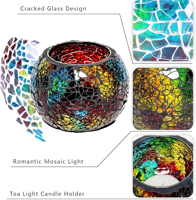 Colorful Mosaic Glass Tea Light Holders, Handmade Romantic Tealight Holders - Image 5
