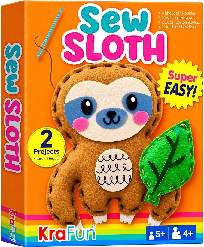 KRAFUN Beginner Sewing Kit, Sew Sloth & Leaf, Pre-Cut Felt, Kids Ages 5+ | by FunCreativeArtsCraftKits