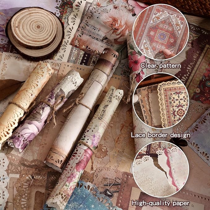 66 Sheets Lace Edged Scrapbook Paper Set, 6 Packs Vintage Decorative Paper - Image 4