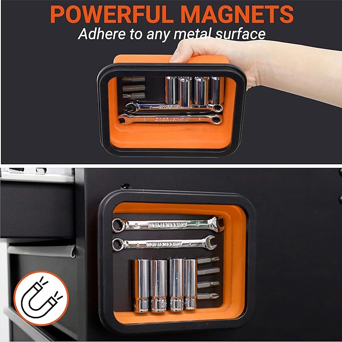 Collapsible Magnetic Parts Tray Set, Magnetic Tray for Mechanic's, 3 Different Size Tool Trays for Small Metal Parts, Cool Mechanic Tools, Cool Gifts for Mechanic (Yellow)