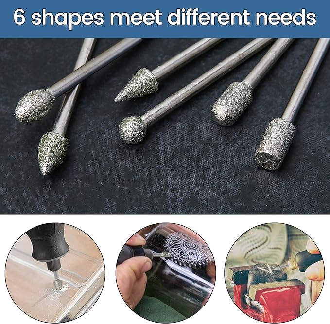 Diamond Burr Set for Dremel, Rotary Tool Diamond Cutting Wheel Stone Glass Tile Jewelry Rock Engraving Bits 1/8" Diamond Grinder Bits Set Carving Cutter Metal Engraver Kit - 32pc Set