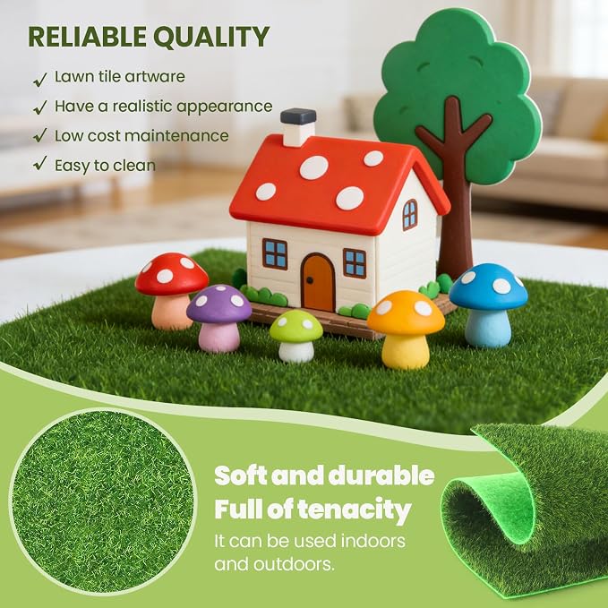 4 Packs 6x6 Inch Cuttable Artificial Grass Squares, Realistic Fake Grass Mats - Image 3