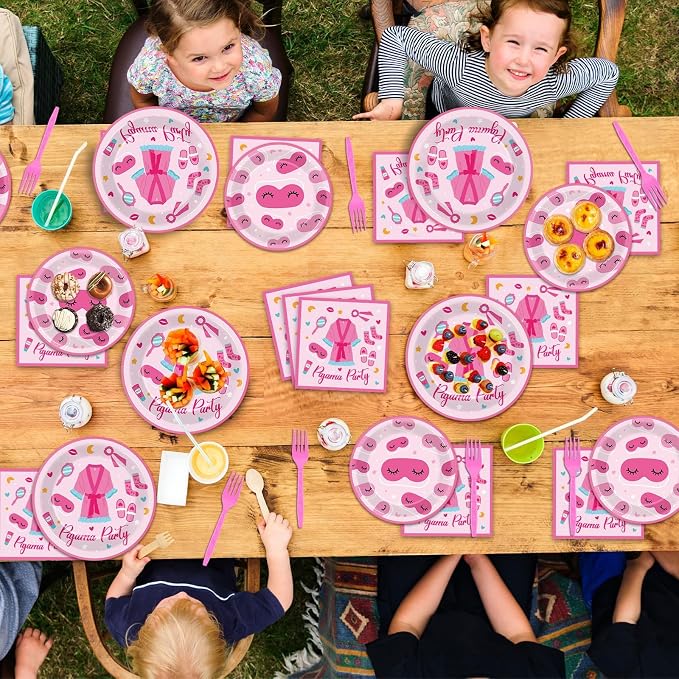 100 Pcs Pajama Party Paper Plates and Napkins Set Sleepover Party Decorations - Image 7