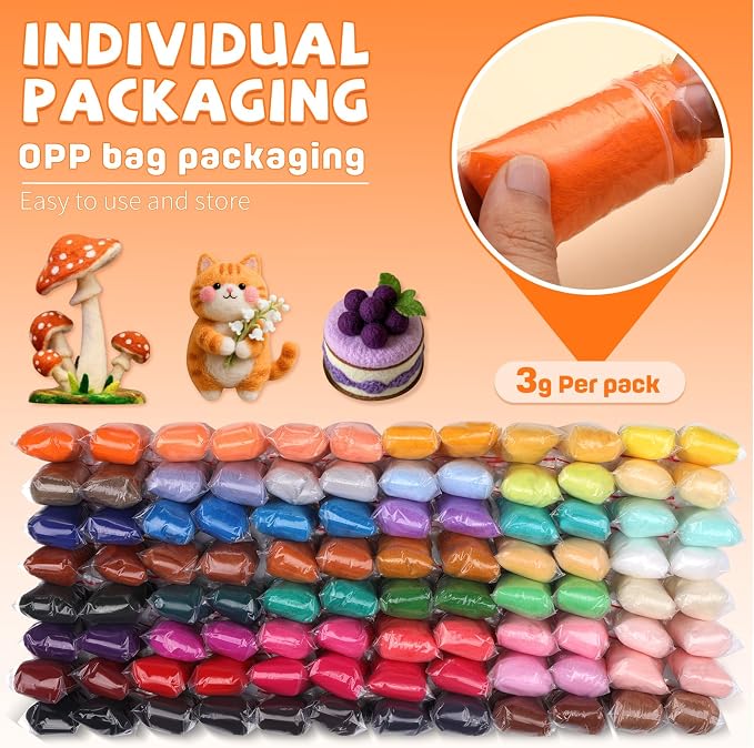 Mayboos 96 Pcs Needle Felting Wool, 48 Colors Wool Roving Yarn, Fiber Wool - Image 2