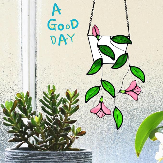 Plants Flower Stained Glass Window Hanging, Artificial Plants Sun Catchers - Image 5