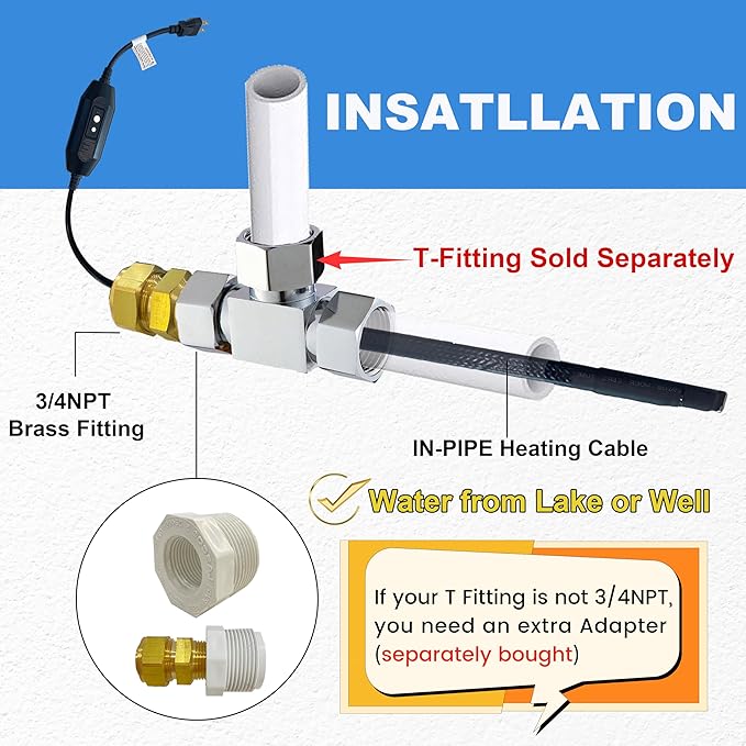 MAXKOSKO In Line Self Regulating Heating System, CSA Certified, Can be Used in Both Plastic and Metallic Pipes, In Pipe Freeze Protection Heating Cable, 190Ft 120V