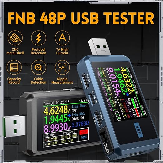 FNIRSI USB Tester 4-24V 6.5A LCD USB A&C Voltage Current Power Display Multimeter with App Software, Fast Charge Detection Trigger, PD2.0/PD3.0,QC2.0/QC3.0, CNC Metal Shell