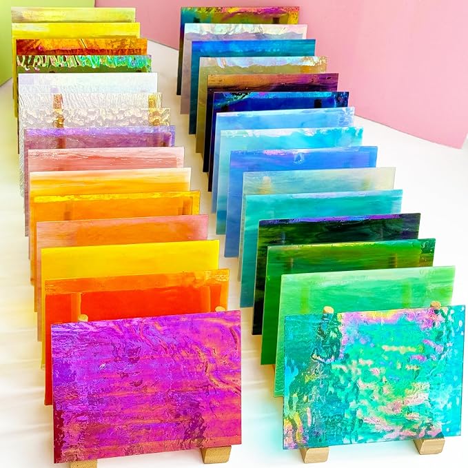 ILLUCKAI 36 Sheets Iridescent Stained Glass Sheets Variety Pack, 6 x 4 Inch by ILLUCKAI