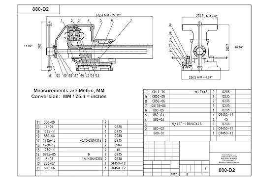 Yost Vises 880-D2 Reversible Combination Vise System | 8 Inch Jaw Width Heavy-Duty Utility Pipe and Bench Vise |Jaw Opens 12.5 Inches when Reversed | Swivel Base | Made with Ductile Iron Castings