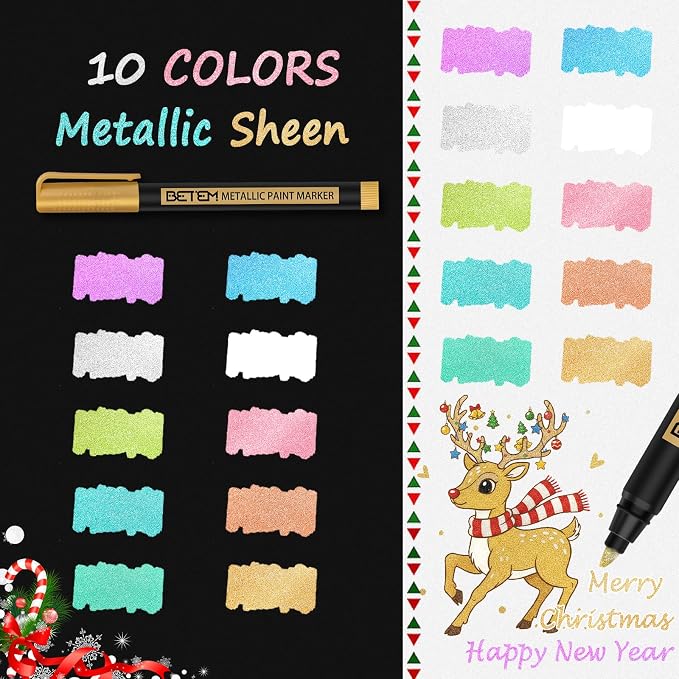 Betem Metallic Paint Markers, 10 Colors Acrylic Metallic Markers - Image 2
