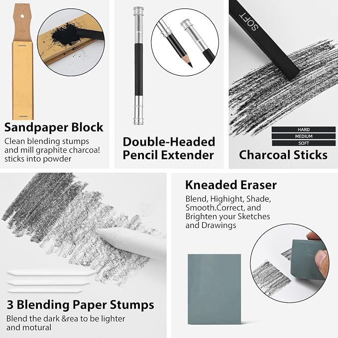 GETHPEN 34Pcs Sketch Drawing Kit, Graphite 14B-4H Charcoal Pencils Sticks | - Image 4