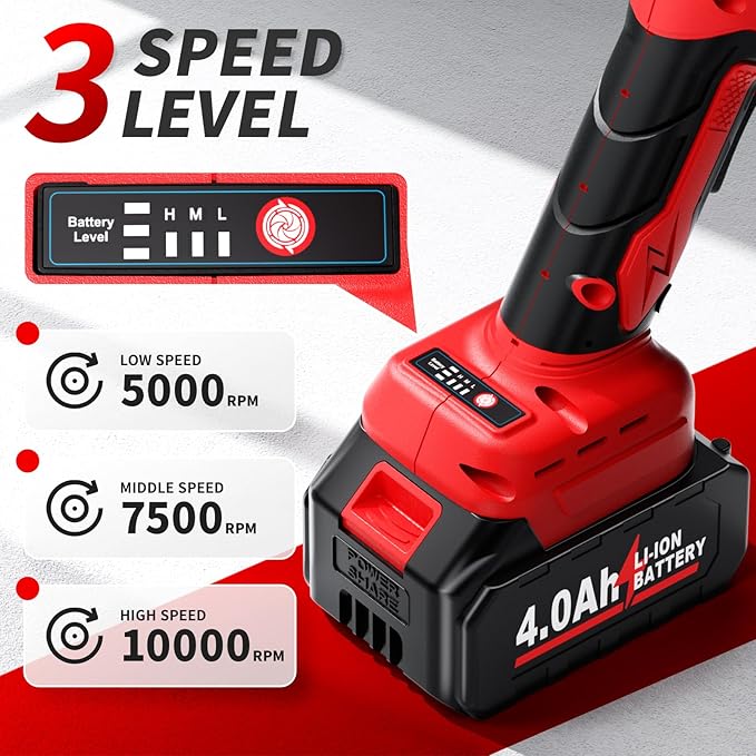 Cordless Angle Grinder 4-1/2 inch, Power Angle Grinder with 2x4.0Ah Battery, 10000 RPM Brushless Metal Grinder with Cutting Wheels, Electric Grinder Tool for Wood Metal Cutting & Grinding