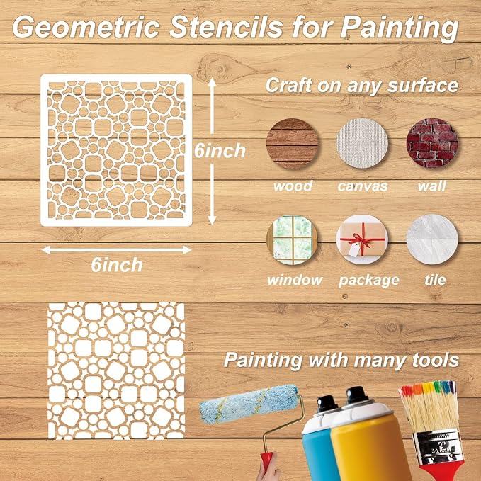 Geometric Stencils for Painting, Modern Geometric Patterns & Textures, Drawing - Image 2