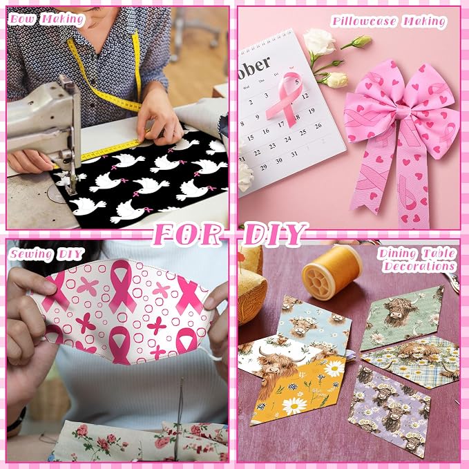 HunnmingRe 20 Pcs 10''x10'' Pink Ribbons Quilting Fabric Square Breast Cancer - Image 6
