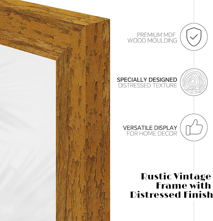 puthiac 11x14 Rustic Farmhouse Picture Frame, Honey Oak, 1 Pack | Distressed - Image 3