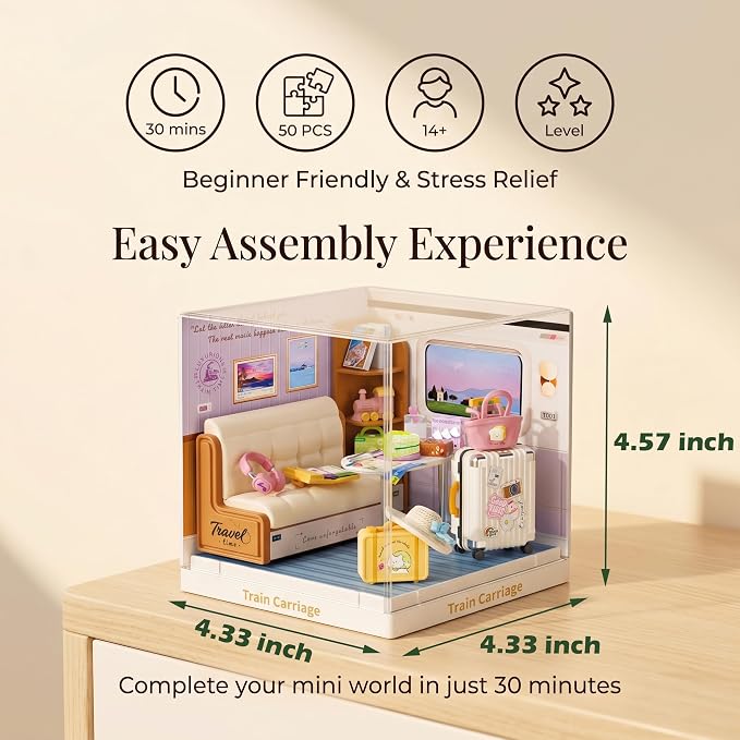Train Carriage Miniature House Kit, Plastic DIY Dollhouse - Image 2