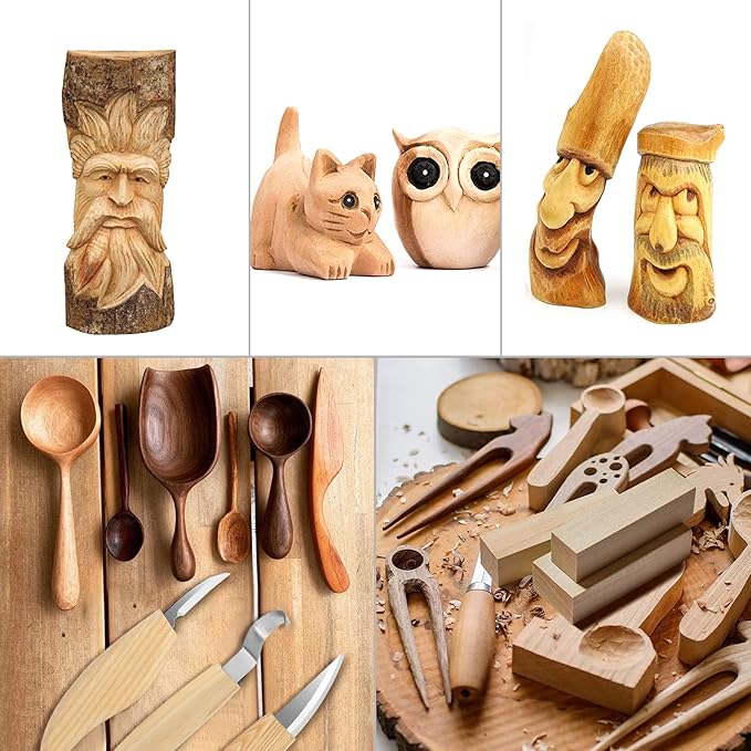 Wood Carving Kit, 22pcs Whittling Kit with Detail Wood Carving Knife Whittling Knife Wood Chisel Knife Gloves Polishing Compound Sharpener for Woodworking Beginners Adults Kids