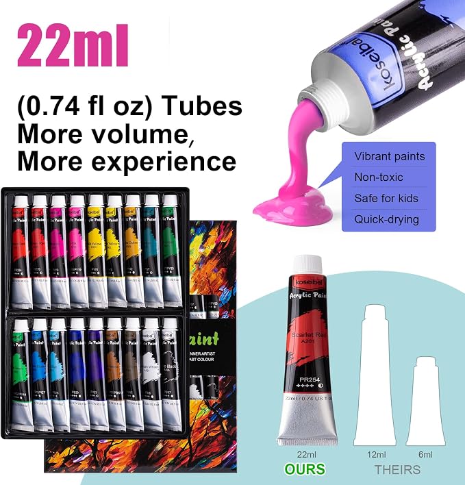 koseibal Acrylic Paint Set for Kids, Art Painting Supplies Kit - Image 3