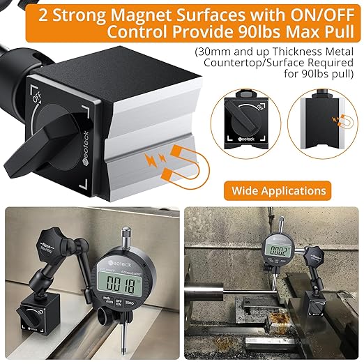 Neoteck 1"/25.4mm (0.0005"/0.01mm) Digital Indicator Set Dial Indicator and Magnetic Base Set with Storage Case, Ideal for 3D Printer Lathe Workshop CNC Machine Table Saw-90lbs(40kg) Max Pull-Black