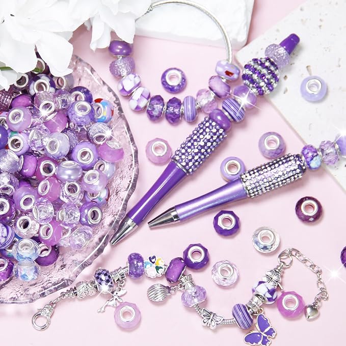 60Pcs Large Hole Beads Spacer Beads Purple Assorted European Craft Big Beads - Image 3