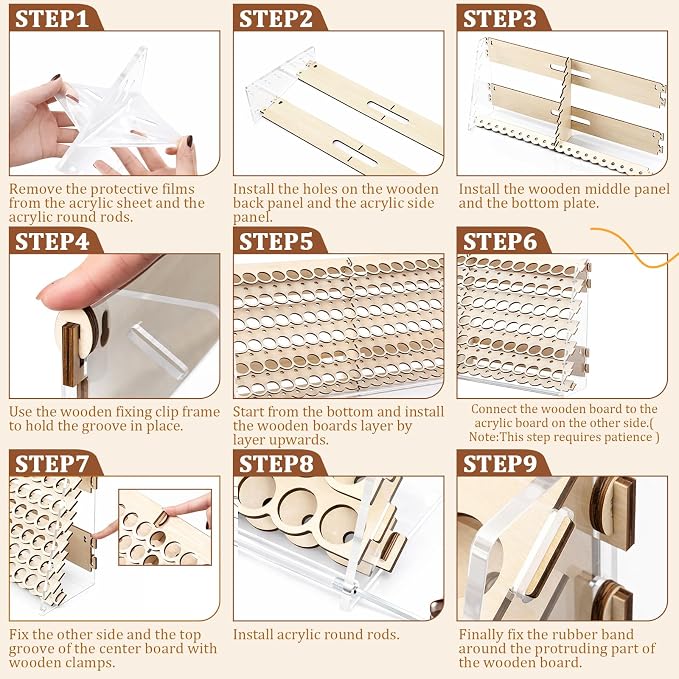 Colingmill Wooden Paint Organizer Storage Rack, 108 Holes Miniature Model Paint - Image 6