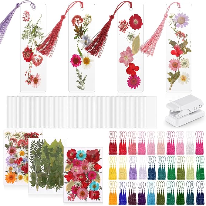 Fuyoooo 376 Pcs Pressed Flowers Bookmark Making Kit, DIY Bookmark Laminating by Liraitoya