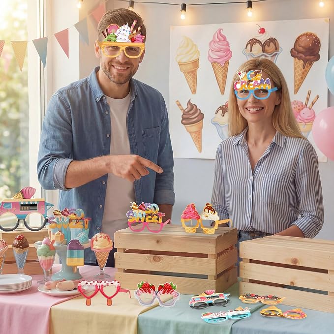 Pajean 32 Pcs Ice Cream Party Decorations Eyeglasses Ice Cream Themed Paper - Image 6