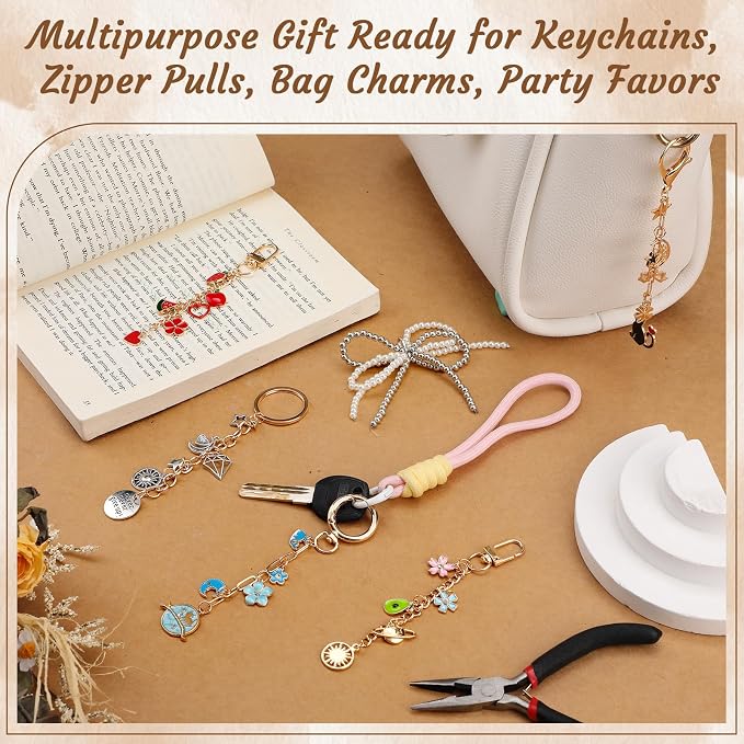 BESARME 413PCS Charms Lip Gloss Keychain Making Kit DIY Keychains Including Key - Image 4