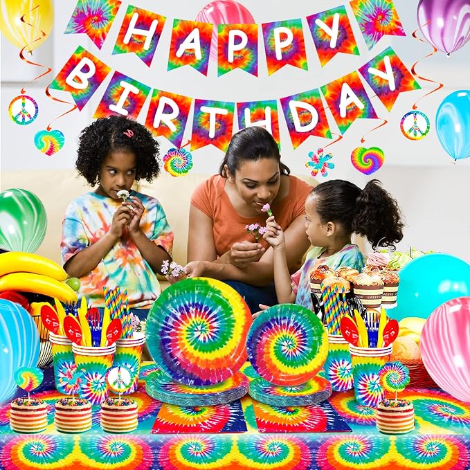 175pcs Tie Dye Birthday Party Supplies, 16 Guests Tie Dye Party Tableware - Image 6