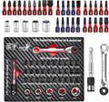 37Pieces Impact Screwdriver Bit & Socket Set with Mini Ratcheting Wrench, 30Pcs Impact S2 Screwdriver Bits Set, 5Pcs SAE Sockets and 2-In-1 Bit Extension Holder Repair Tools