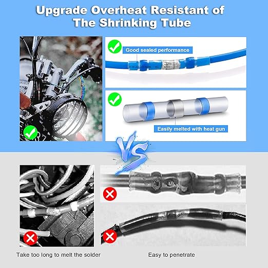 Kuject 200PCS Solder Seal Heat Shrink Butt Connectors, Waterproof Wire Connectors Kit Electrical Terminals, Solderless Insulated Wire Splice Cable Connector for Marine Automotive Boat Truck