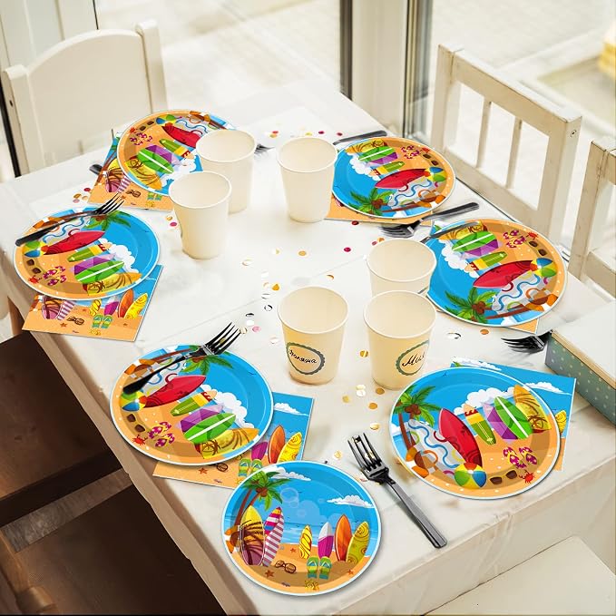100 Pcs Summer Beach Surfing Party Paper Plates Napkins Supplies - Image 7