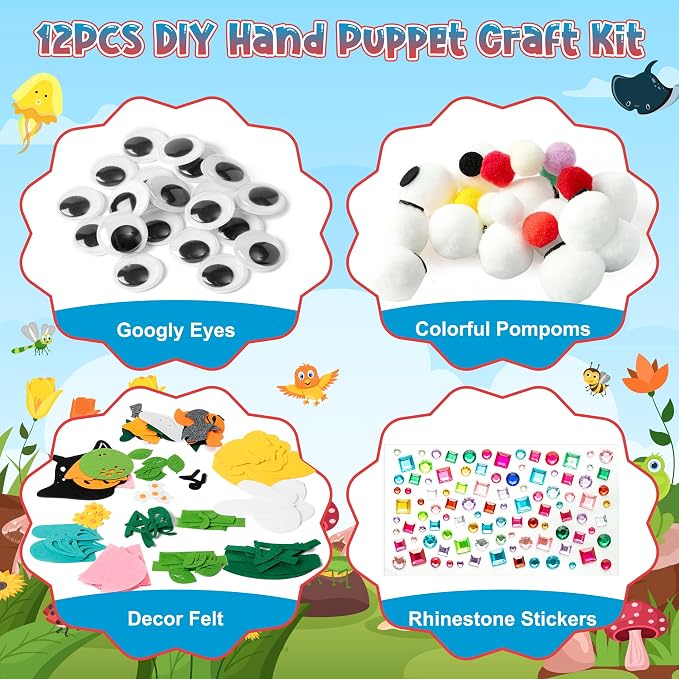 WATINC 12Pcs Hand Puppet Making Kit, Art Craft Felt Sock Puppet Toys, Creative - Image 2