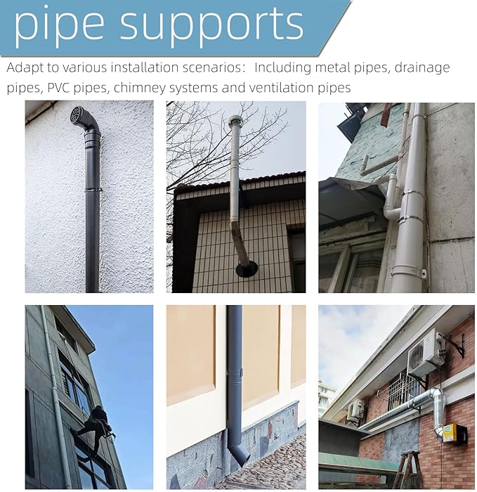 2 Sets Adjustable Pipe Bracket，Heavy Duty Galvanized Iron Stove Pipe Hanger Strap，Wall Support Chimney Pipe Holder，Round Split Ring Vent Conduit Carrier Kit，with All Mounting Screws (4-Inches)