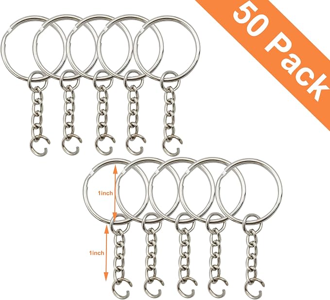 Key Ring with Chain and Open Jump Rings 1 inch, 50 Pack - Image 2