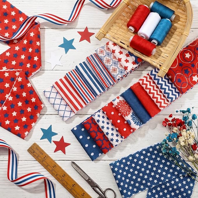 Hosuly 40 Pcs Patriotic Fabric Red White and Blue Fabric American Flag Star - Image 4