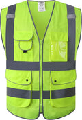 JKSafety 9 Pockets High Visibility Safety Vest for Men and Women, Hi-Vis Reflective Yellow Safety Vests with Zipper Front, Meet ANSI/ISEA Class 2 Type R(159-Yellow M)