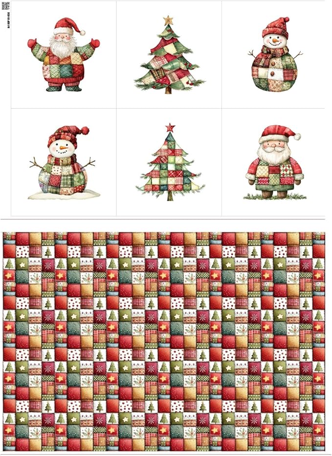 Christmas Patchwork Cotton Fabric Panel – 6 Designs + Bonus Patchwork Sheet by FabricsTown