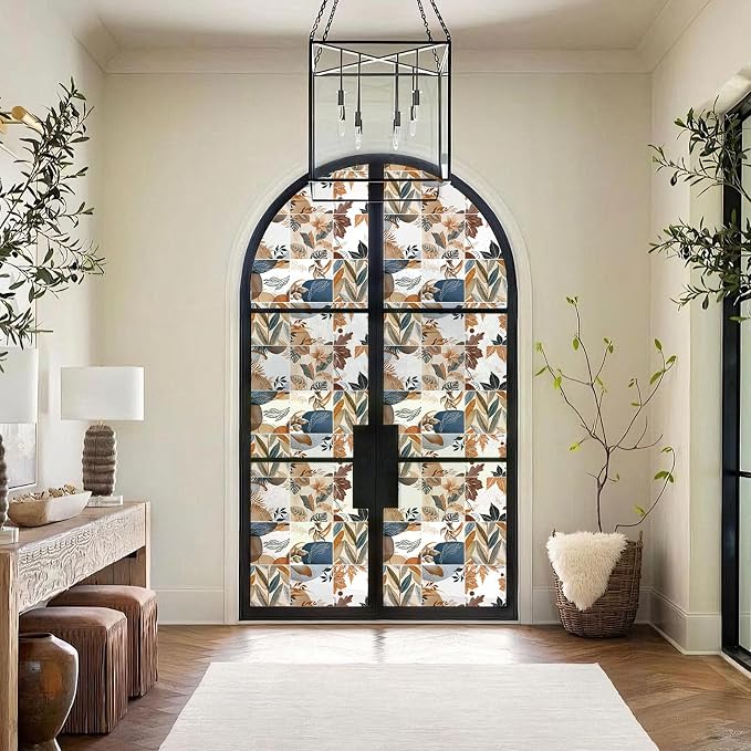 DKTIE Vintage Nature Art Tile Seamless Pattern Bathroom Window Privacy Film - Image 5